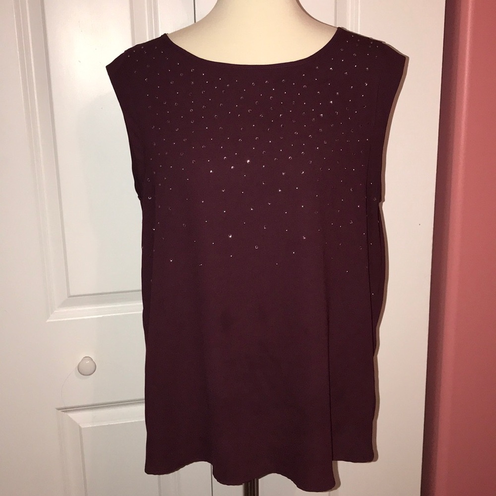 Beaded sleeveless burgundy top